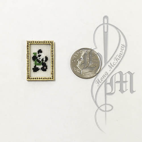 Petit point Panda with Name Initial L w/ Gold wooden frame